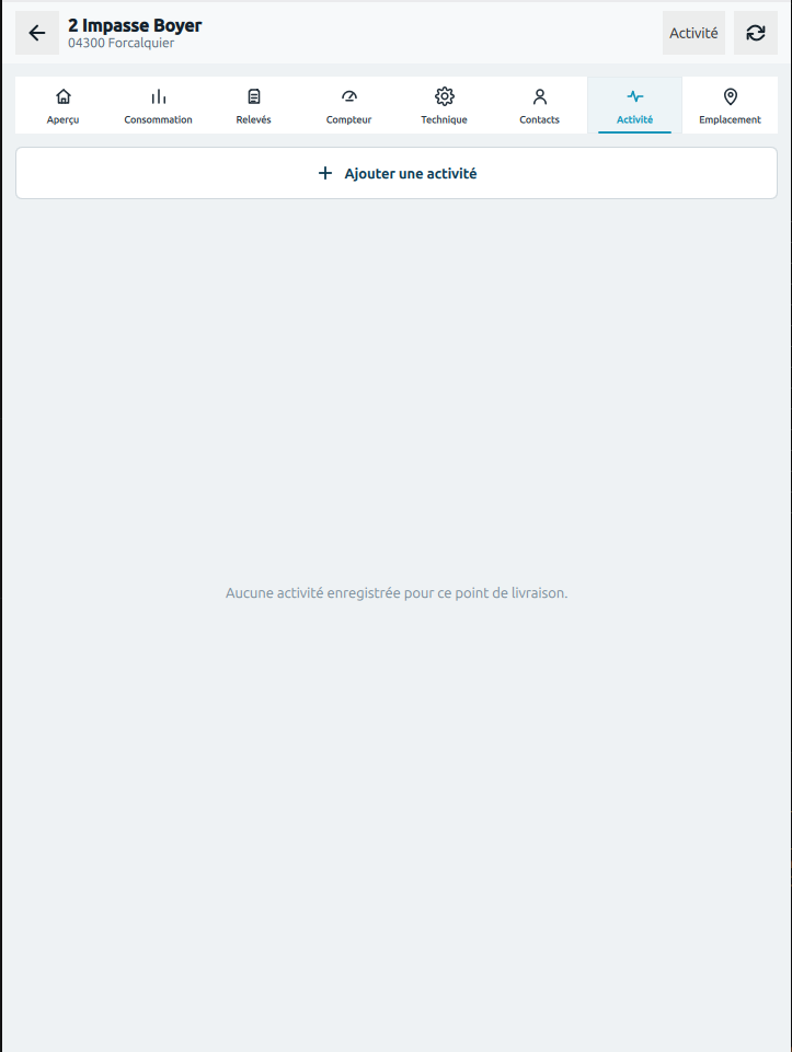 Activité du point de livraison dans WaySense Mobile